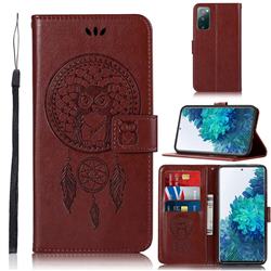 Intricate Embossing Owl Campanula Leather Wallet Case for Samsung Galaxy S20 FE / S20 Lite - Brown