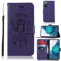 Intricate Embossing Owl Campanula Leather Wallet Case for Samsung Galaxy S20 FE / S20 Lite - Purple