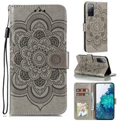 Intricate Embossing Datura Solar Leather Wallet Case for Samsung Galaxy S20 FE / S20 Lite - Gray