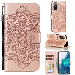 Intricate Embossing Datura Solar Leather Wallet Case for Samsung Galaxy S20 FE / S20 Lite - Rose Gold