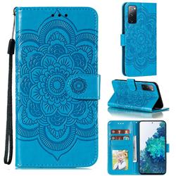 Intricate Embossing Datura Solar Leather Wallet Case for Samsung Galaxy S20 FE / S20 Lite - Blue