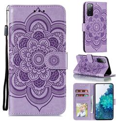 Intricate Embossing Datura Solar Leather Wallet Case for Samsung Galaxy S20 FE / S20 Lite - Purple