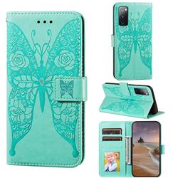 Intricate Embossing Rose Flower Butterfly Leather Wallet Case for Samsung Galaxy S20 FE / S20 Lite - Green
