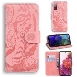 Intricate Embossing Tiger Face Leather Wallet Case for Samsung Galaxy S20 FE / S20 Lite - Pink