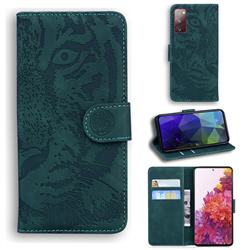 Intricate Embossing Tiger Face Leather Wallet Case for Samsung Galaxy S20 FE / S20 Lite - Green