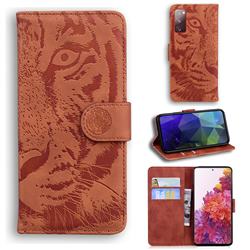 Intricate Embossing Tiger Face Leather Wallet Case for Samsung Galaxy S20 FE / S20 Lite - Brown
