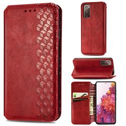 Ultra Slim Fashion Business Card Magnetic Automatic Suction Leather Flip Cover for Samsung Galaxy S20 FE / S20 Lite - Red