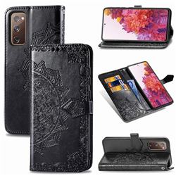 Embossing Imprint Mandala Flower Leather Wallet Case for Samsung Galaxy S20 FE / S20 Lite - Black