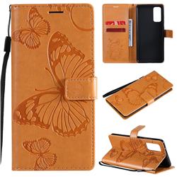 Embossing 3D Butterfly Leather Wallet Case for Samsung Galaxy S20 FE / S20 Lite - Yellow