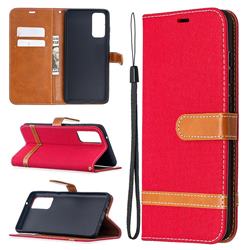Jeans Cowboy Denim Leather Wallet Case for Samsung Galaxy S20 FE / S20 Lite - Red