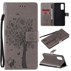 Embossing Butterfly Tree Leather Wallet Case for Samsung Galaxy S20 FE / S20 Lite - Grey