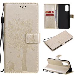 Embossing Butterfly Tree Leather Wallet Case for Samsung Galaxy S20 FE / S20 Lite - Champagne