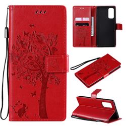 Embossing Butterfly Tree Leather Wallet Case for Samsung Galaxy S20 FE / S20 Lite - Red