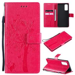 Embossing Butterfly Tree Leather Wallet Case for Samsung Galaxy S20 FE / S20 Lite - Rose