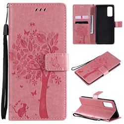 Embossing Butterfly Tree Leather Wallet Case for Samsung Galaxy S20 FE / S20 Lite - Pink