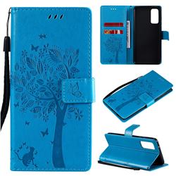 Embossing Butterfly Tree Leather Wallet Case for Samsung Galaxy S20 FE / S20 Lite - Blue