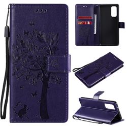 Embossing Butterfly Tree Leather Wallet Case for Samsung Galaxy S20 FE / S20 Lite - Purple