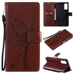 Embossing Butterfly Tree Leather Wallet Case for Samsung Galaxy S20 FE / S20 Lite - Coffee