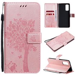 Embossing Butterfly Tree Leather Wallet Case for Samsung Galaxy S20 FE / S20 Lite - Rose Pink