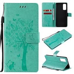 Embossing Butterfly Tree Leather Wallet Case for Samsung Galaxy S20 FE / S20 Lite - Cyan