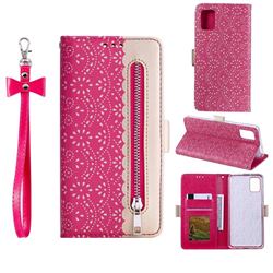 Luxury Lace Zipper Stitching Leather Phone Wallet Case for Samsung Galaxy S20 FE / S20 Lite - Rose