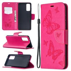Embossing Double Butterfly Leather Wallet Case for Samsung Galaxy S20 FE / S20 Lite - Red