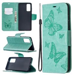 Embossing Double Butterfly Leather Wallet Case for Samsung Galaxy S20 FE / S20 Lite - Green
