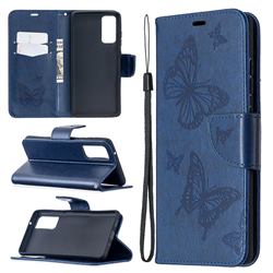 Embossing Double Butterfly Leather Wallet Case for Samsung Galaxy S20 FE / S20 Lite - Dark Blue