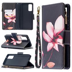 Lotus Flower Binfen Color BF03 Retro Zipper Leather Wallet Phone Case for Samsung Galaxy S20 FE / S20 Lite