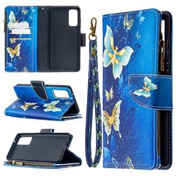 Golden Butterflies Binfen Color BF03 Retro Zipper Leather Wallet Phone Case for Samsung Galaxy S20 FE / S20 Lite