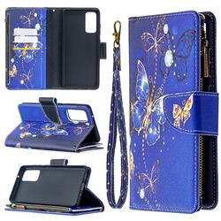 Purple Butterfly Binfen Color BF03 Retro Zipper Leather Wallet Phone Case for Samsung Galaxy S20 FE / S20 Lite