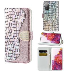 Glitter Diamond Buckle Laser Stitching Leather Wallet Phone Case for Samsung Galaxy S20 FE / S20 Lite - Pink