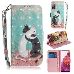 Black and White Cat 3D Painted Leather Wallet Phone Case for Samsung Galaxy S20 FE / S20 Lite