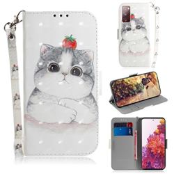 Cute Tomato Cat 3D Painted Leather Wallet Phone Case for Samsung Galaxy S20 FE / S20 Lite