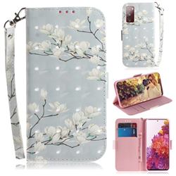 Magnolia Flower 3D Painted Leather Wallet Phone Case for Samsung Galaxy S20 FE / S20 Lite