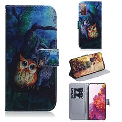 Oil Painting Owl PU Leather Wallet Case for Samsung Galaxy S20 FE / S20 Lite