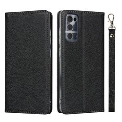 Ultra Slim Magnetic Automatic Suction Silk Lanyard Leather Flip Cover for Samsung Galaxy S20 FE / S20 Lite - Black