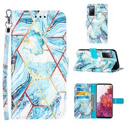 Lake Blue Stitching Color Marble Leather Wallet Case for Samsung Galaxy S20 FE / S20 Lite