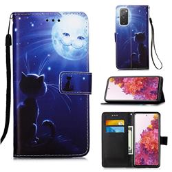 Cat and Moon Matte Leather Wallet Phone Case for Samsung Galaxy S20 FE / S20 Lite