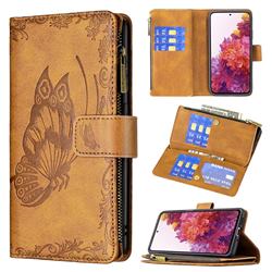 Binfen Color Imprint Vivid Butterfly Buckle Zipper Multi-function Leather Phone Wallet for Samsung Galaxy S20 FE / S20 Lite - Brown