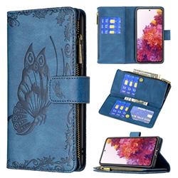 Binfen Color Imprint Vivid Butterfly Buckle Zipper Multi-function Leather Phone Wallet for Samsung Galaxy S20 FE / S20 Lite - Blue