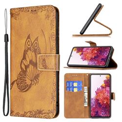 Binfen Color Imprint Vivid Butterfly Leather Wallet Case for Samsung Galaxy S20 FE / S20 Lite - Brown
