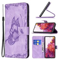 Binfen Color Imprint Vivid Butterfly Leather Wallet Case for Samsung Galaxy S20 FE / S20 Lite - Purple