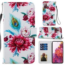 Peacock Flower Smooth Leather Phone Wallet Case for Samsung Galaxy S20 FE / S20 Lite