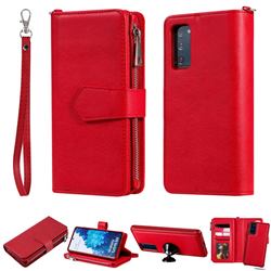 Retro Luxury Multifunction Zipper Leather Phone Wallet for Samsung Galaxy S20 FE / S20 Lite - Red