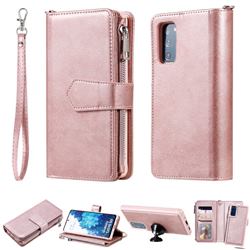 Retro Luxury Multifunction Zipper Leather Phone Wallet for Samsung Galaxy S20 FE / S20 Lite - Rose Gold