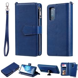 Retro Luxury Multifunction Zipper Leather Phone Wallet for Samsung Galaxy S20 FE / S20 Lite - Blue