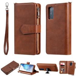 Retro Luxury Multifunction Zipper Leather Phone Wallet for Samsung Galaxy S20 FE / S20 Lite - Brown