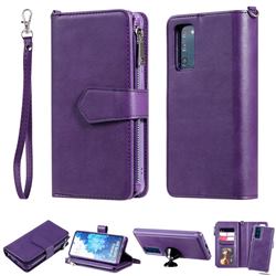 Retro Luxury Multifunction Zipper Leather Phone Wallet for Samsung Galaxy S20 FE / S20 Lite - Purple