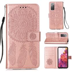 Embossing Dream Catcher Mandala Flower Leather Wallet Case for Samsung Galaxy S20 FE / S20 Lite - Rose Gold